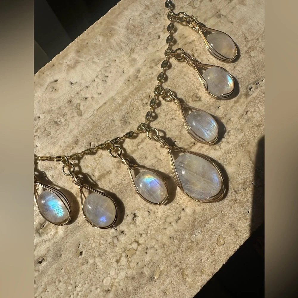 14k Gold Filled Rainbow Moonstone Gypsy Boho Necklace